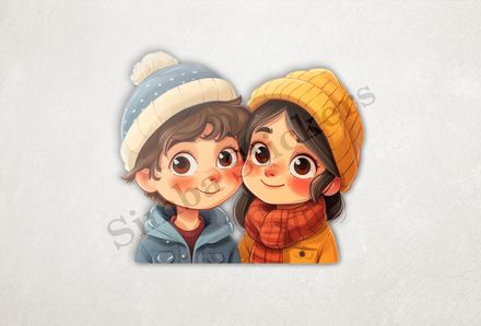 Boy and girl, in winter hats, cheek-to-cheek