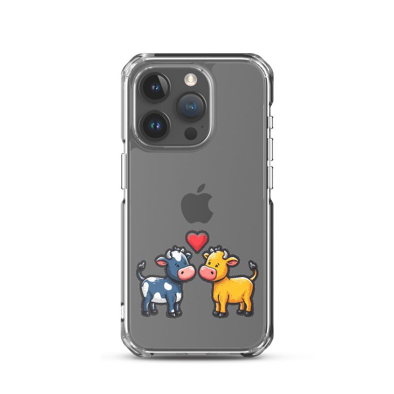 Clear Case for iPhone, Cattle, bull and cow in love, colourful , heart in picture, fvta2y