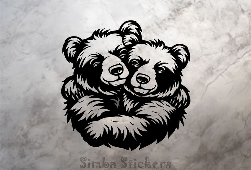 Bears in loving embrace cheek-to-cheek, outline art, ovas69