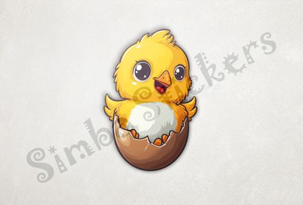 Chick waving from inside eggshell on hatchday