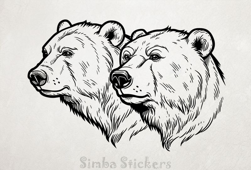Bears side-by-side, outline art, lqwxqf