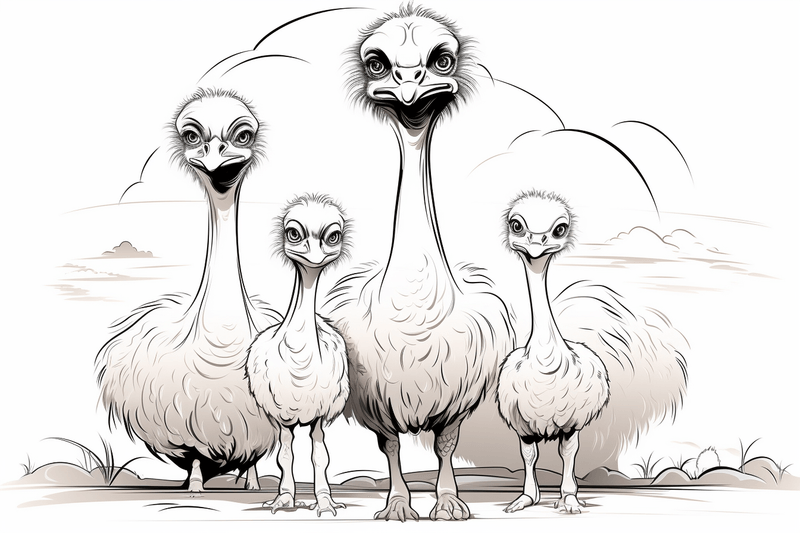 Colouring pages, Bundle of ostriches, 25 images