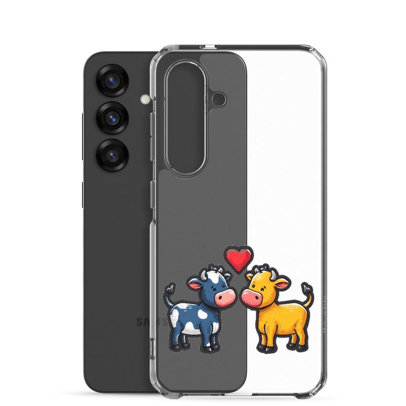 Clear Case for Samsung, Cattle, bull and cow in love, colourful , heart in picture, fvta2y
