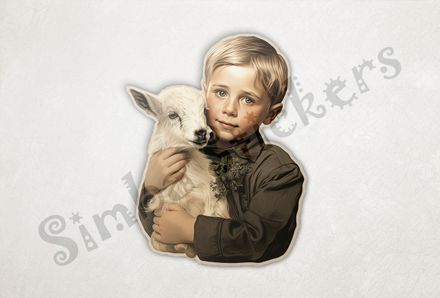 Goat kid in arms of blonde boy