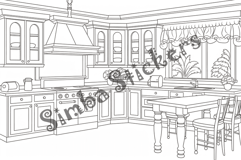 Colouring pages, bundle of house kitchens, 25 images 2