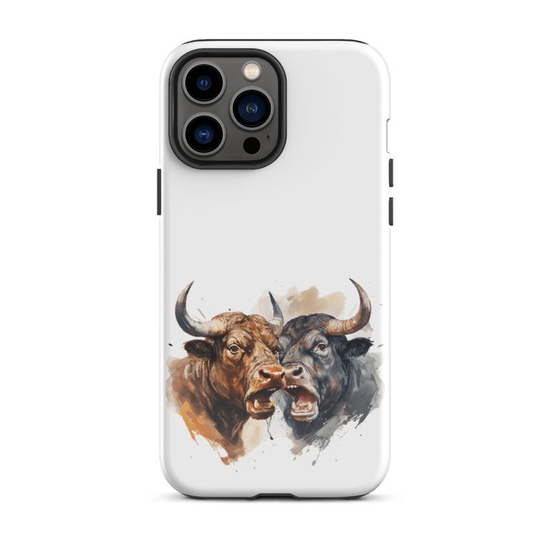 Tough Case for iPhone, Bulls facing up to each other, watercolour, dx5eff