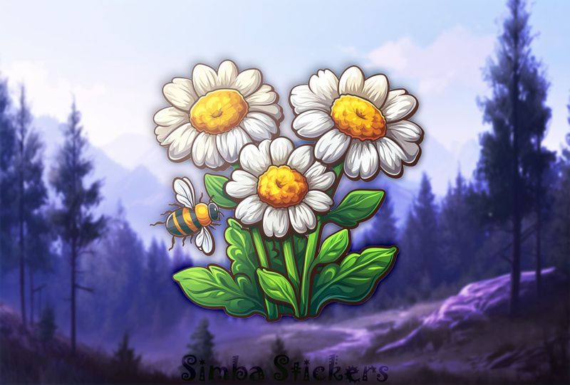 Bee buzzing around a daisy flower