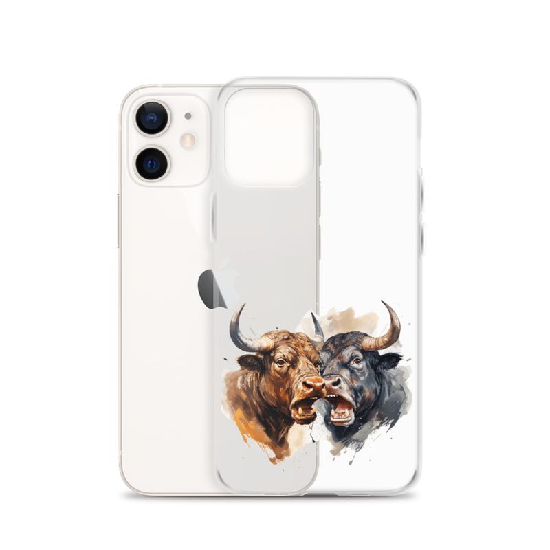 Clear Case for iPhone, Bulls facing up to each other, watercolour, dx5eff