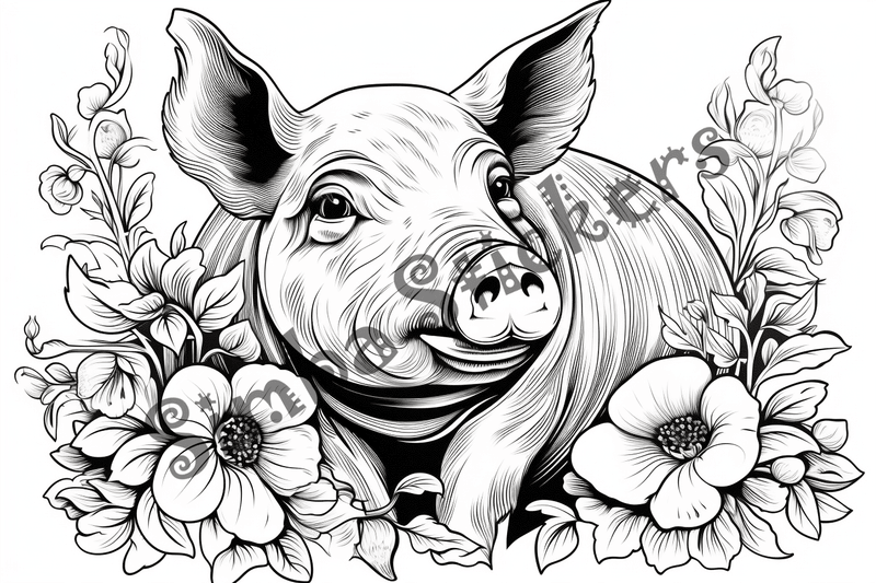 Colouring pages, bundle of pigs, 25 images