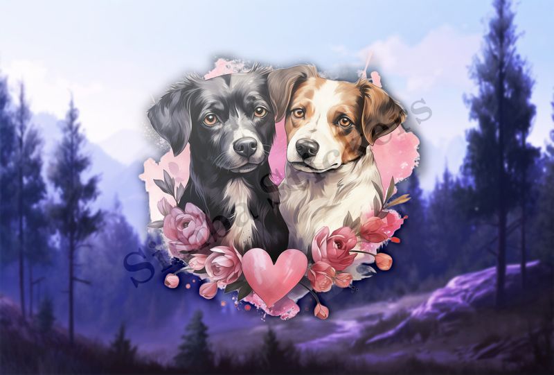 Dogs in love, watercolour