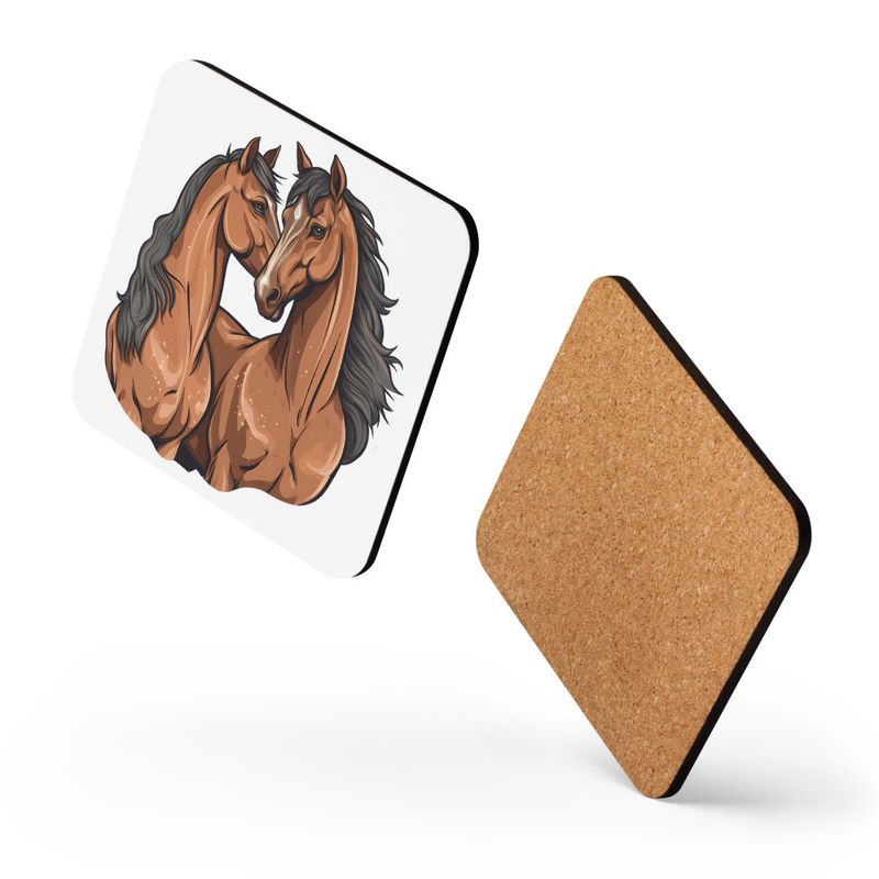 Cork-Back Coaster, Two brown horses snuggling, tdwcyd, mirrored