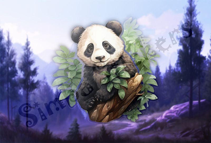 Panda bear sitting in leafy tree, 7upo9x