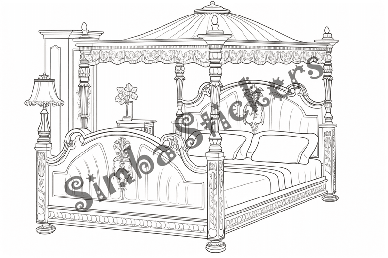 Colouring pages, bundle of house bedrooms, 25 images