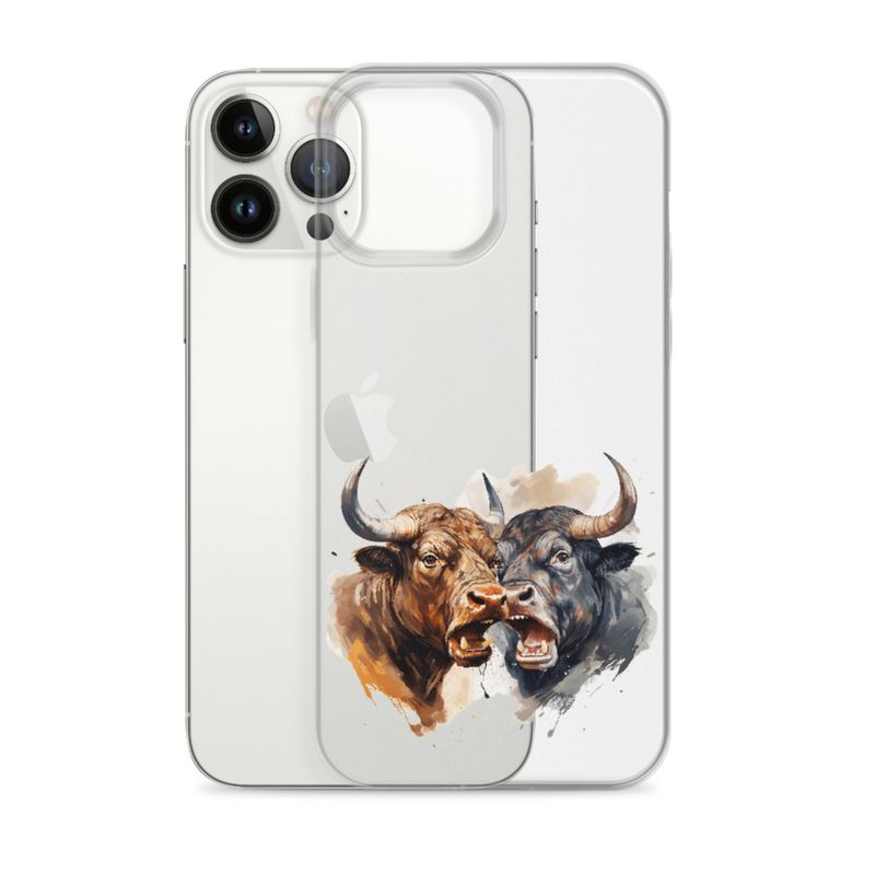 Clear Case for iPhone, Bulls facing up to each other, watercolour, dx5eff