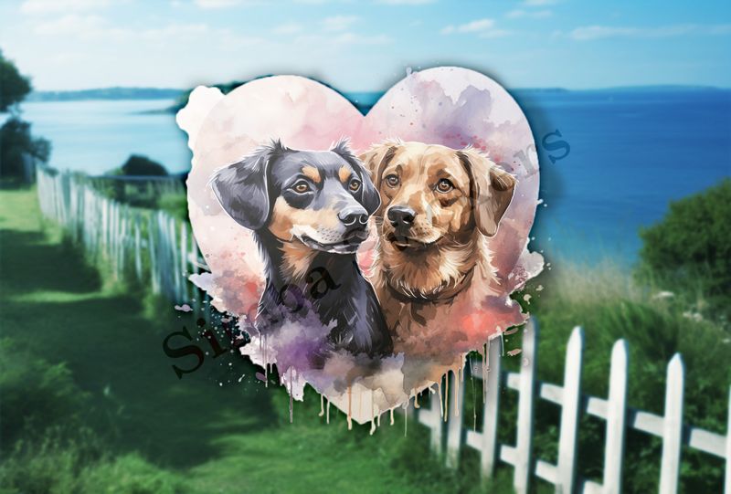 Dogs in love, watercolour