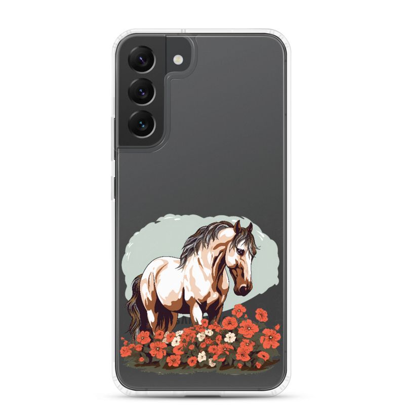 Clear Case for Samsung, Brown horse in field of red flowers, n4w2fj