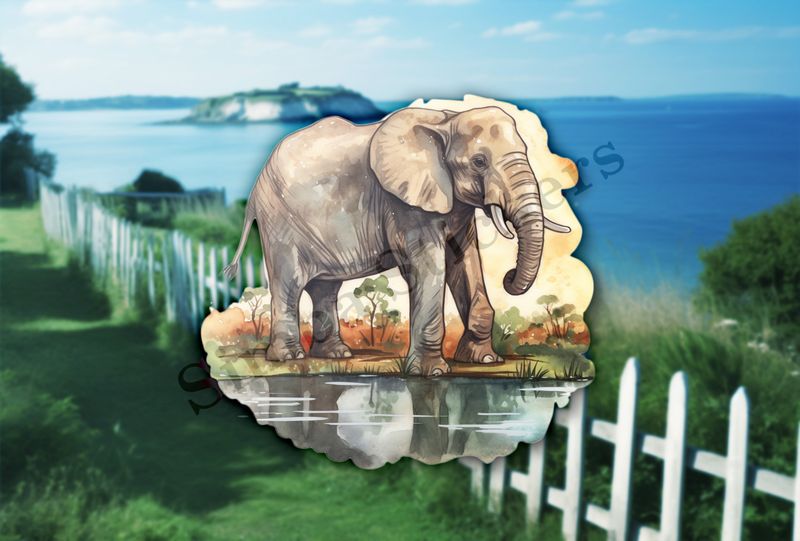 Elephant next to a pond in the Savanna  