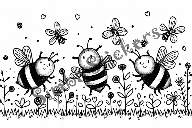 Colouring pages, bundle of bees, 50 images