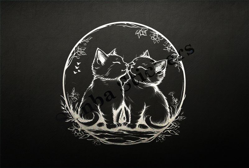 Cats in love, in circle, outline art
