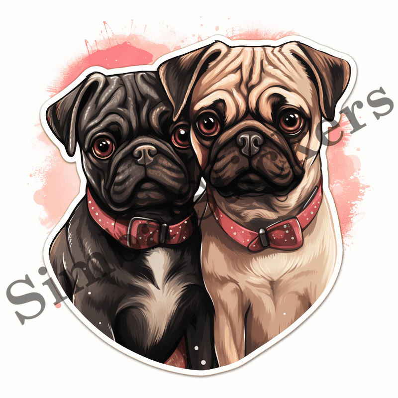 Pug dogs in love, image set, 10 images