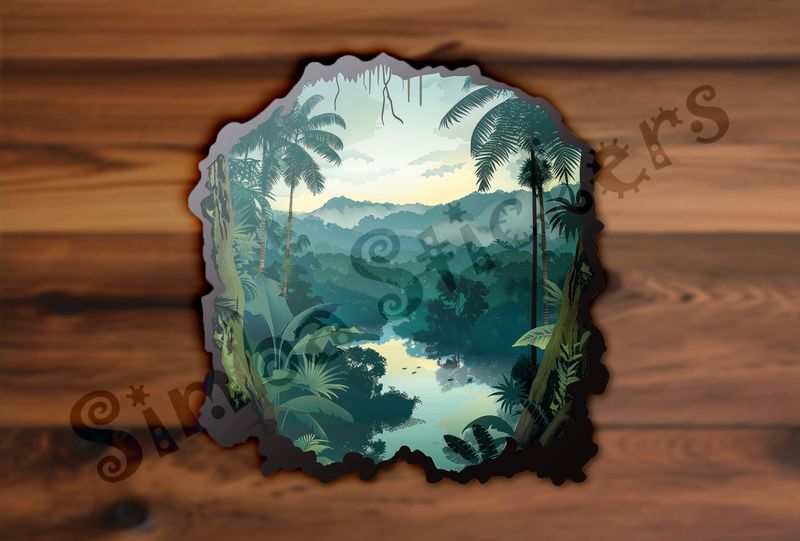 Equatorial Rainforest landscape, overlooking windy river