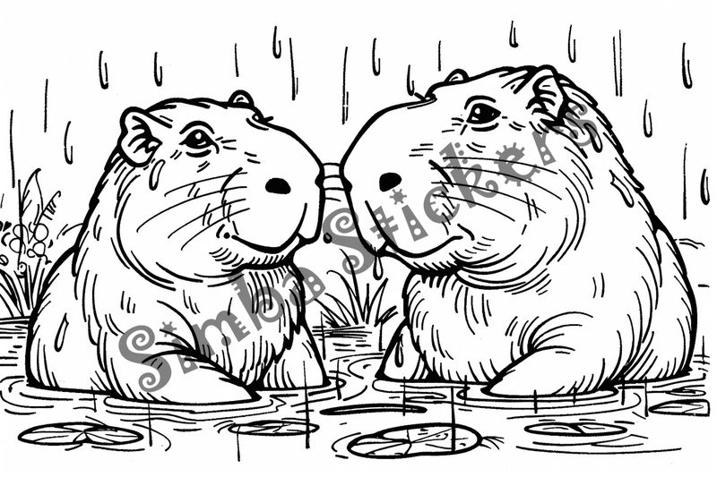 Colouring pages, bundle of capybara duos, 10 images