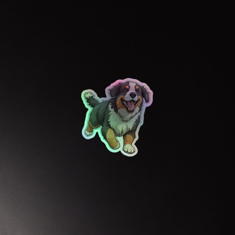 Kiss-Cut Holographic Stickers, Bernase Mountain dog running 