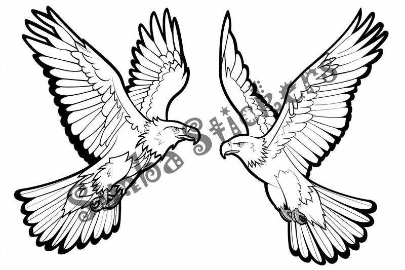 Colouring pages, bundle of eagles flying, 10 images