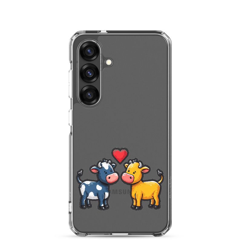 Clear Case for Samsung, Cattle, bull and cow in love, colourful , heart in picture, fvta2y