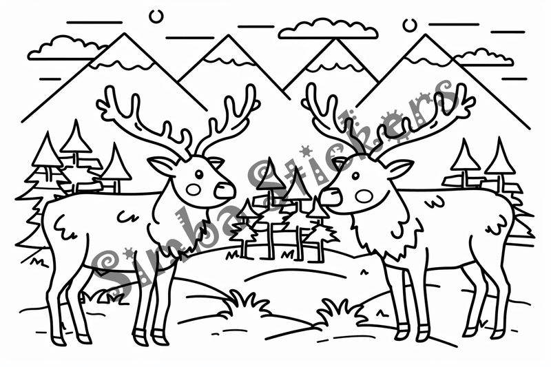 Colouring pages, bundle of elks, simple, 10 images