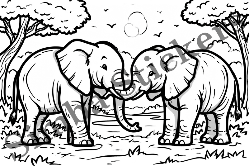 Colouring pages, Bundle of elephants in love, thick outlines, 10 images
