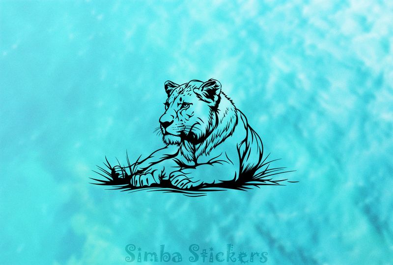 Lioness resting atentively in the Savanna, outline art, 1r0yyl