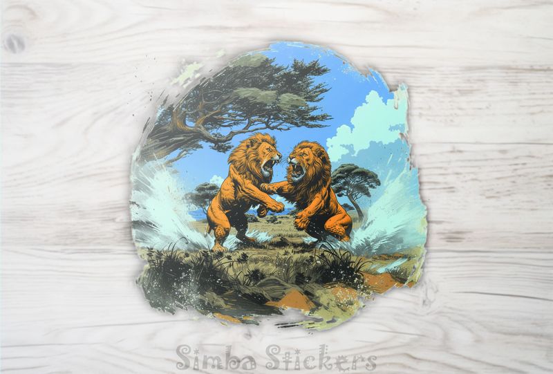 Two Lions fighting fiercely in the jungle, outline art, blyljo
