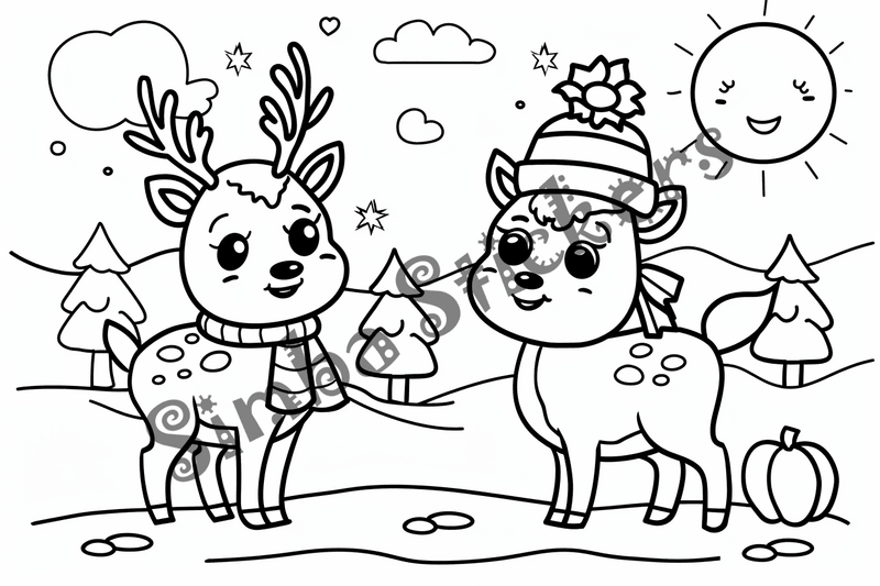 Colouring pages, bundle of singular elk calves or with calves, 10 images