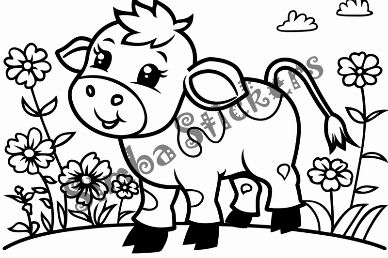 Colouring pages, bundle of cattle calves, 10 images