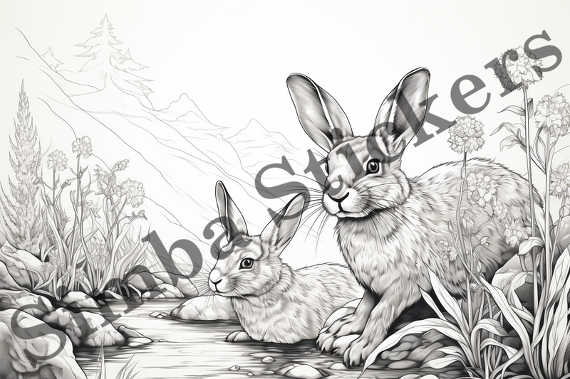 Colouring pages, Bundle of hares, 25 images