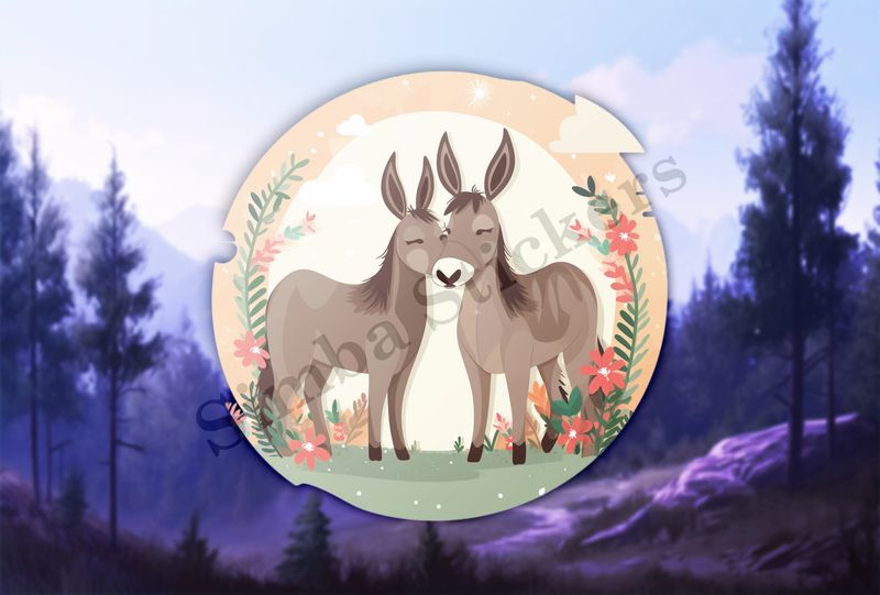 Donkeys in love, flower wreaths