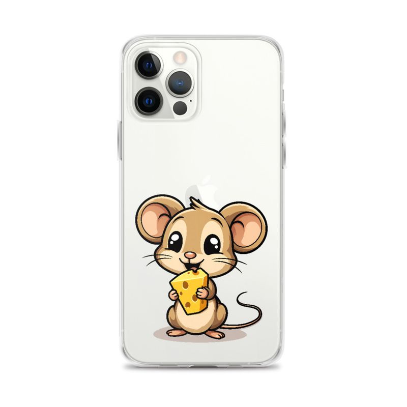 Clear Case for iPhone, Small Mouse happily licking large chunk of cheese, pqapy6