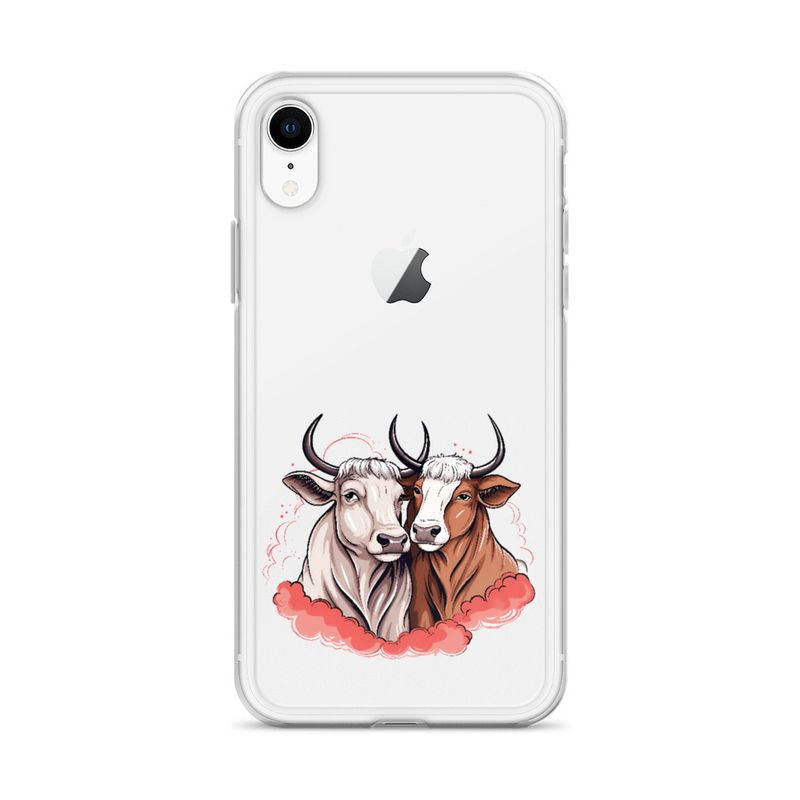 Clear Case for iPhone, Bull and cow, romantic, reddish clouds, qoucds