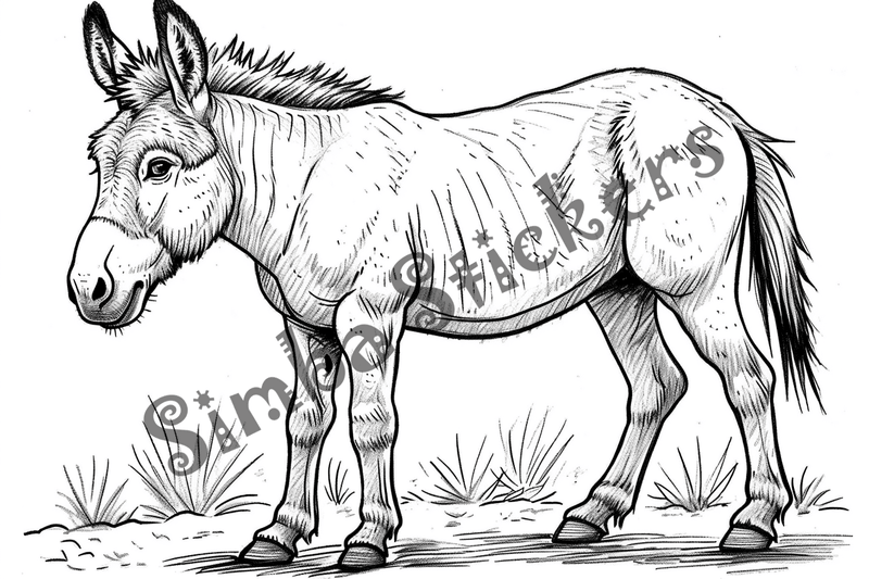 Colouring pages, bundle of singular donkeys, 10 images