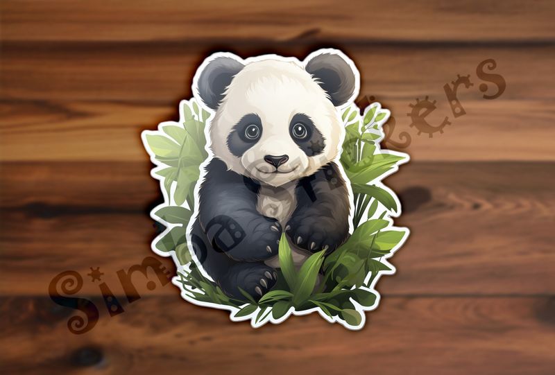 Panda bear sitting in leafy surroundings, t03smd