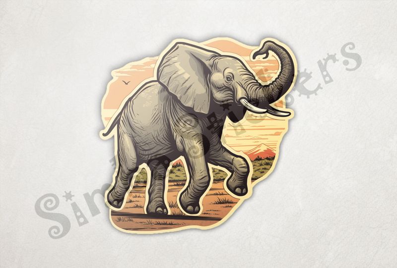 Baby skipping along holding trunk aloft