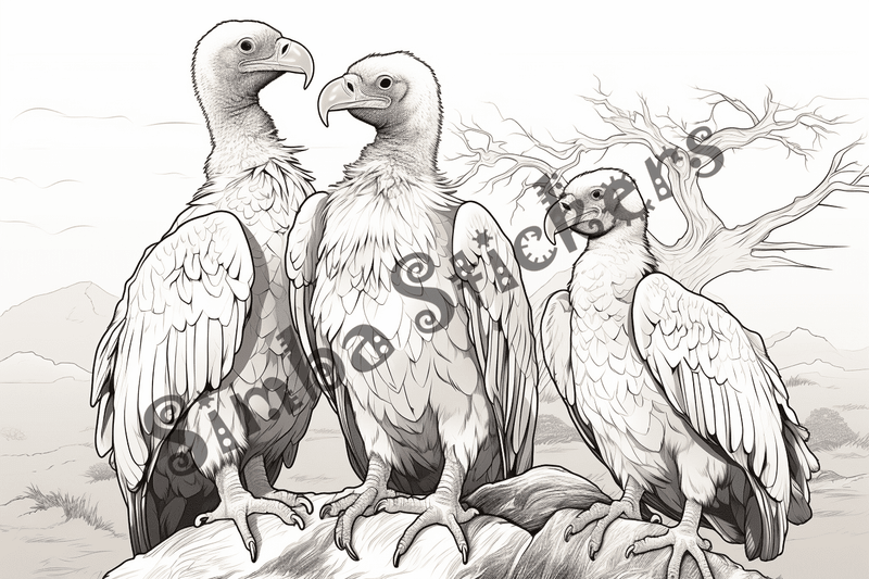 Colouring pages, bundle of vultures, 50 images, kqxcna