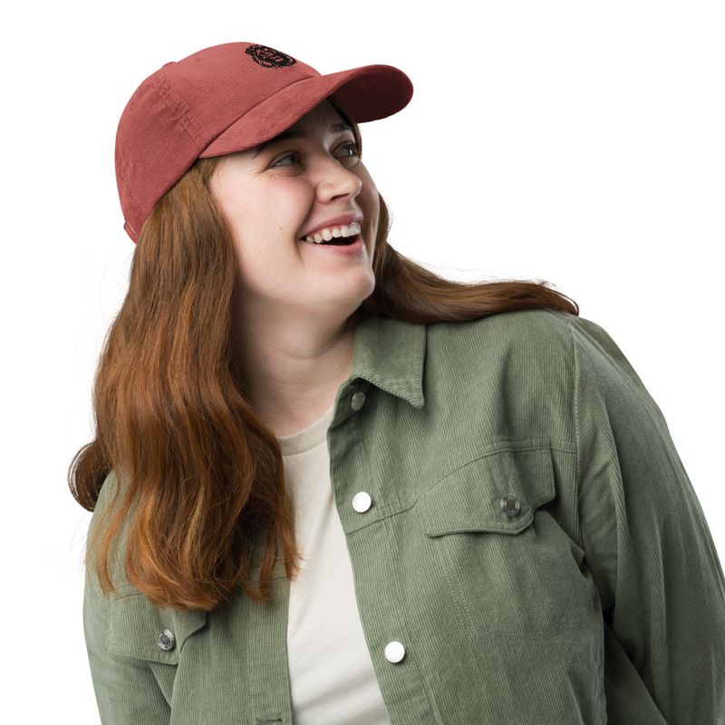 Vintage Corduroy Cap, Majestic lion face, outline art 