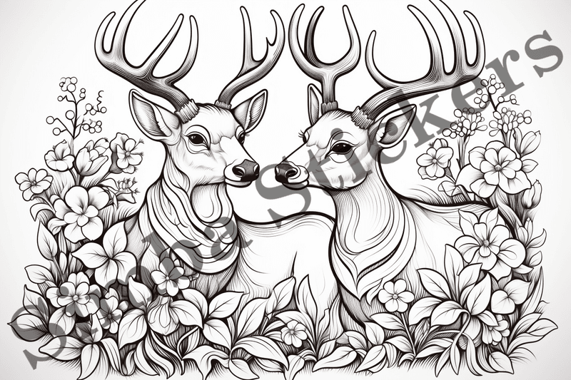 Colouring pages, bundle of deer, 10 images