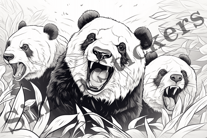 Colouring pages, bundle of pandas, 10 images, wtwayt