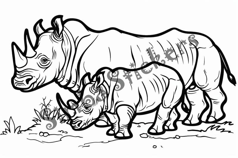 Colouring pages, bundle of rhinos, 25 images