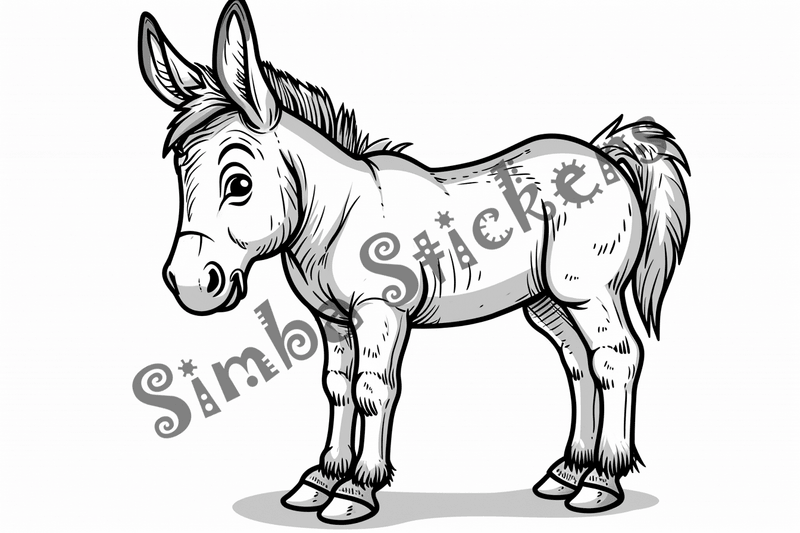 Colouring pages, bundle of singular donkeys, 10 images