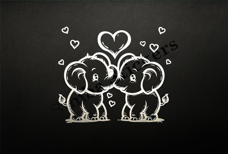 Baby elephants in love, outline art