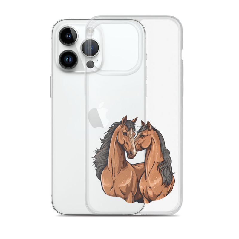 Clear Case for iPhone, Two brown horses snuggling, tdwcyd